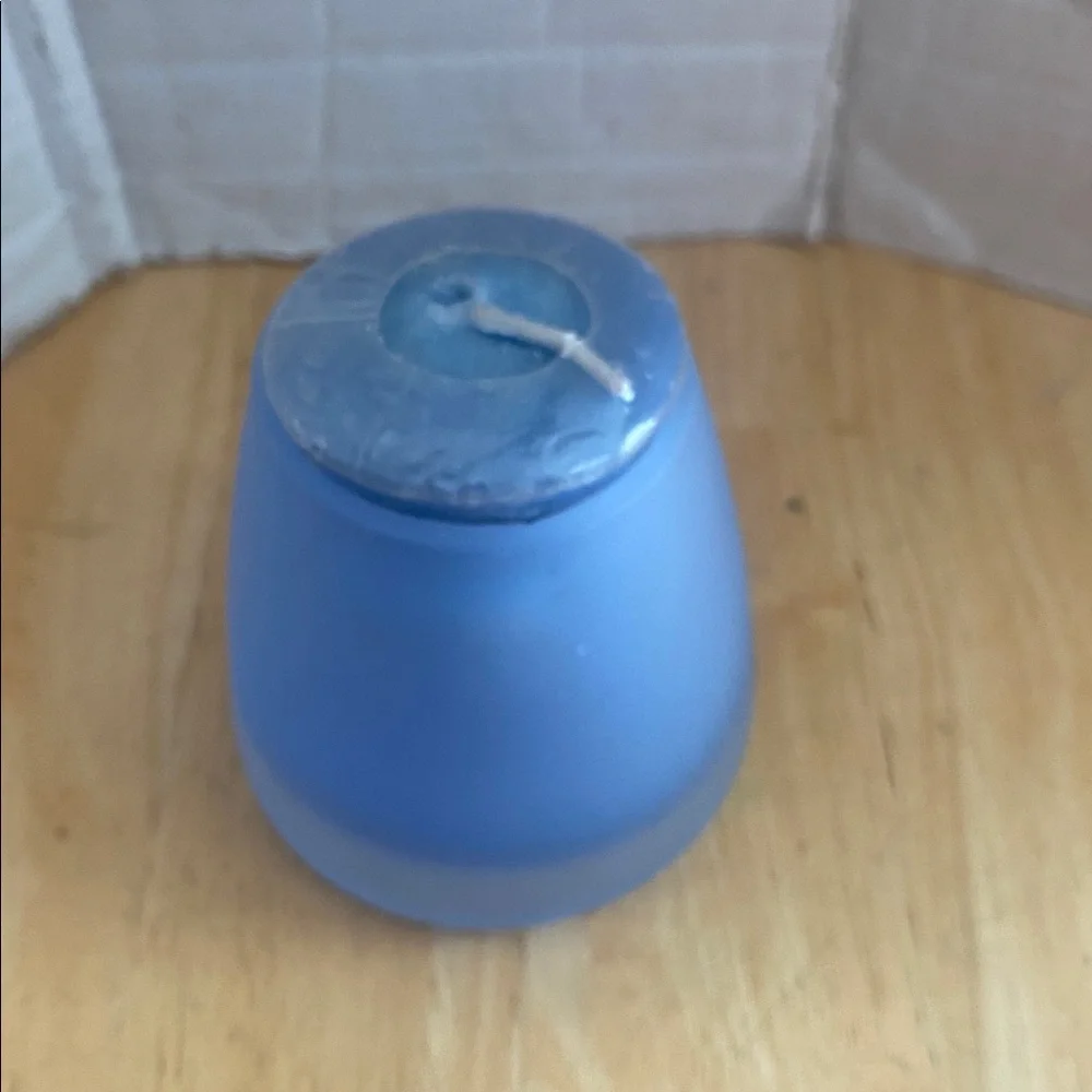 Pottery Barn Frosted Blue purple glass votive Candle Holder w Yankee candle NWT